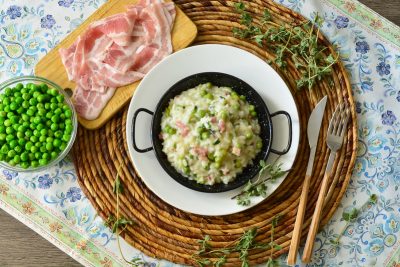 Risotto piselli e pancetta