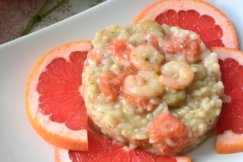 Risotto gamberetti e pompelmo rosa