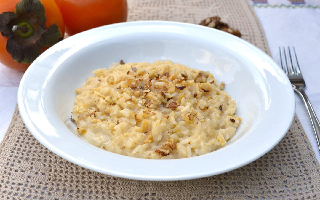 Risotto cachi, gorgonzola e noci