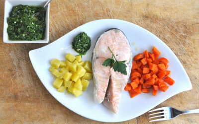 Salmone al Varoma con patate e salsa verde