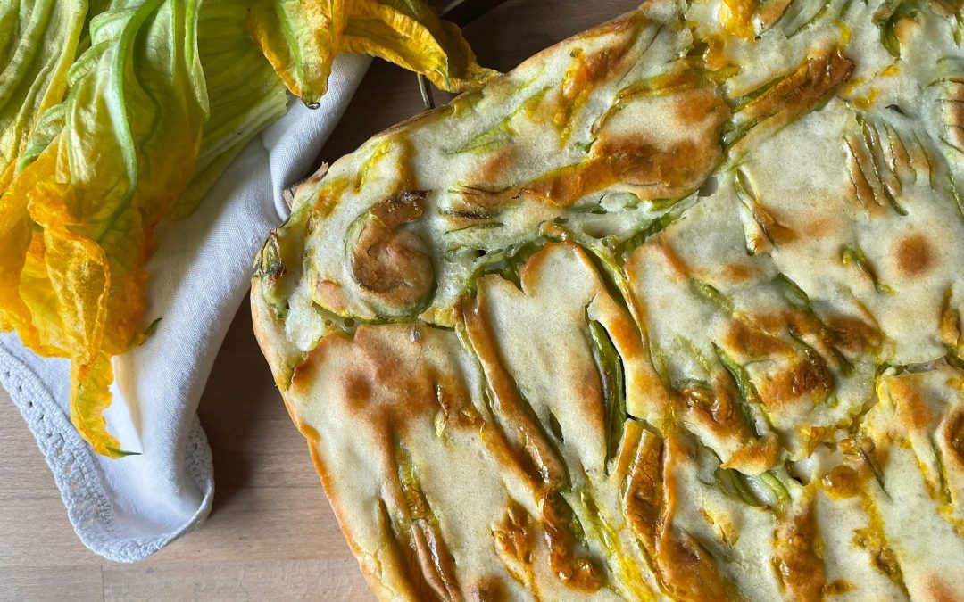 Pizza di fiori di zucca in pastella