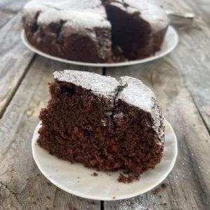 Una fetta di torta al cioccolato preparata con Bimby